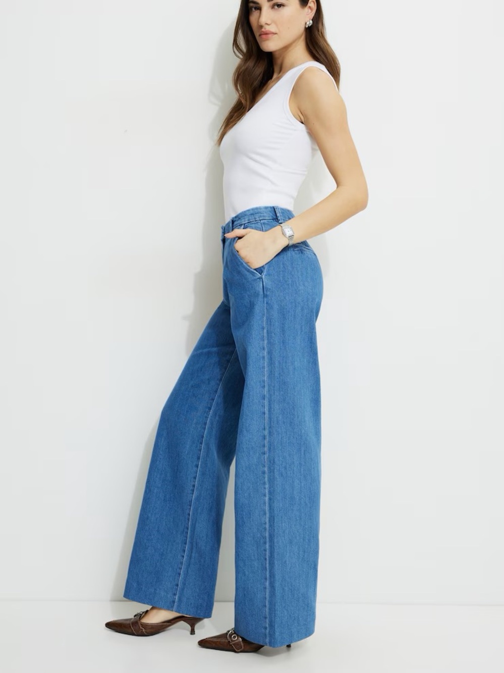 NWT Dynamite Wide Leg Trouser Jeans in Prospect Blue- Size 4/ 27 - Picture 3 of 13